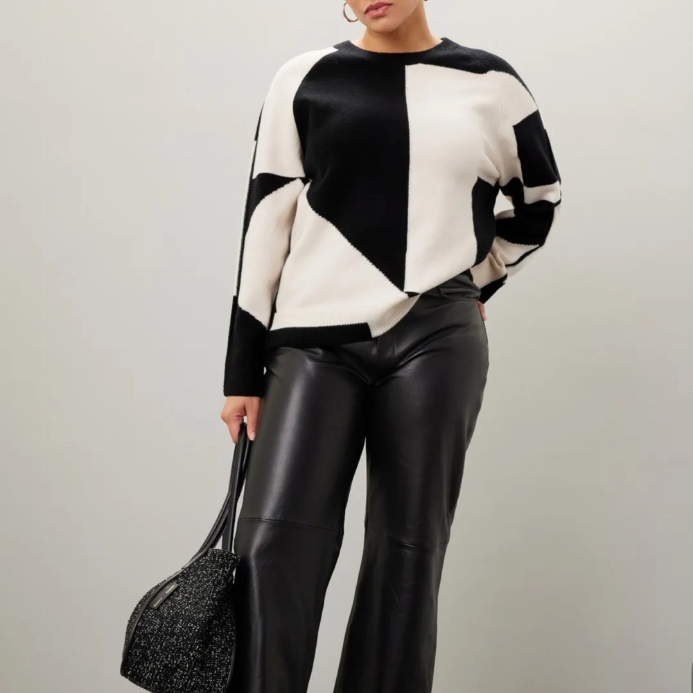 Club Monaco Black and Cream Geometric Sweater